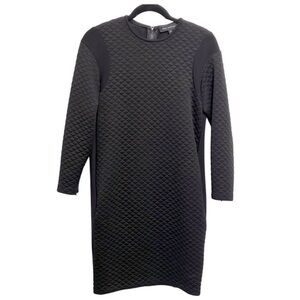 PINK TARTAN BLACK QUILTED MINI DRESS W/ POCKETS, MINIMALIST COZY STRETCH SZ XS